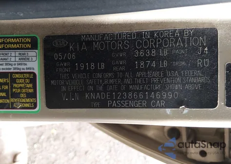 2006 Kia Rio Lx from USA, damaged, VIN KNADE123866146990